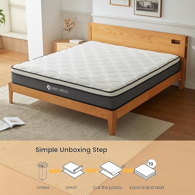 Full Size Mattress, 10 Inch Full Mattress in a Box, Memory Foam Hybrid Mattresses with Individual Pocket Spring for Motion Isolation & Silent Sleep, Pressure Relief, Medium Firm