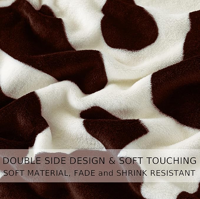 Flannel Cow Print Blanket Twin Size - Premium Lightweight Anti-Static Super Soft Cow Blankets for Twin/Twin XL Extra Long Bed,Winter Warm Cow Print Throw Blanket 66" x 90"(Brown Cow)