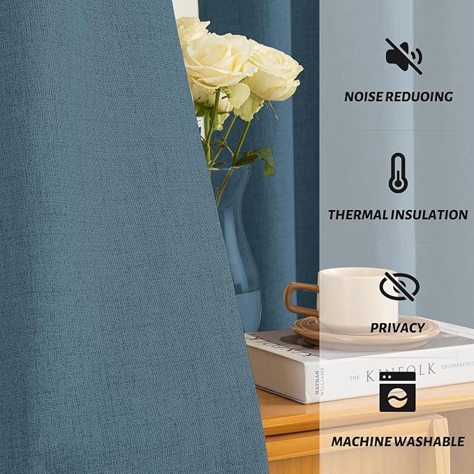 Yakamok Dusty Blue Linen Textured Curtains 84 Inches Long - Image 5