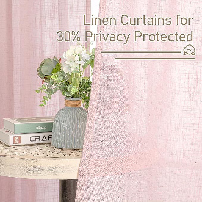 95 Inches Long Pink Linen Curtains - Image 5