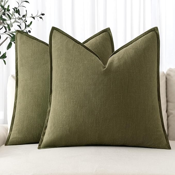 MIULEE Decorative Linen Pillow Covers 20x20 Inch Green | Boho Farmhouse​ by MIULEE