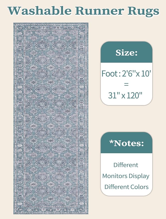 SERISSA 2'6"x10' Washable Non Slip Floral Boho Runner Rug - Image 6
