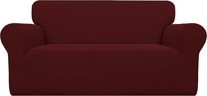 Easy-Going Stretch Loveseat Couch Covers Washable Wine | 1-Piece Loveseat Covers by Easy-Going