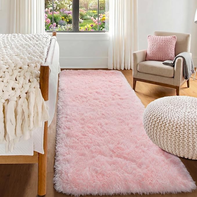 Pink Runner Rugs for Girls Bedroom Living Room, 2x6 Fluffy Bedside Area Rug | by ONASAR