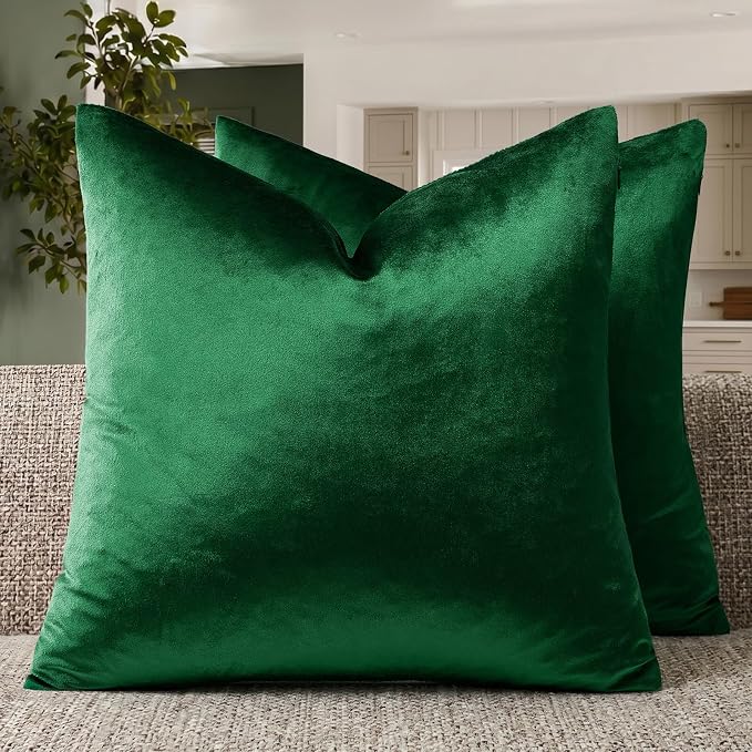 GIGIZAZA Green Velvet Pillow Covers 20x20 Decorative Pillows Pack of 2 | Throw by GIGIZAZAFocusingonhomedecoration