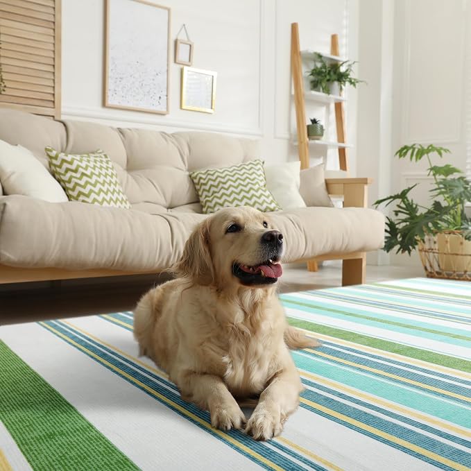 Area Rug 4x6 Green Rug Washable Rugs Non Slip Low Pile Small Carpet - Image 5