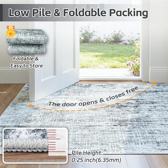 6x9 Washable Area Rug for Living Room Bedroom: Non-Slip Modern Black Grey | - Image 7