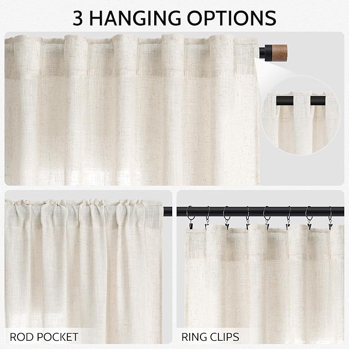 Modern Linen Curtains for Living Room 80 Inches Long Light Filtering Semi Sheer - Image 2