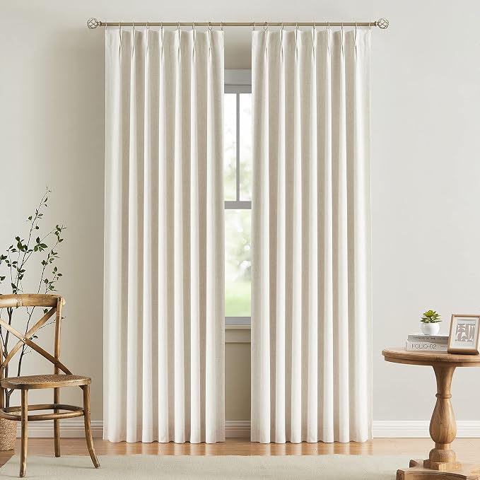 Vision Home Natural Pinch Pleated Full Blackout Curtains Linen Blended Room - Image 7