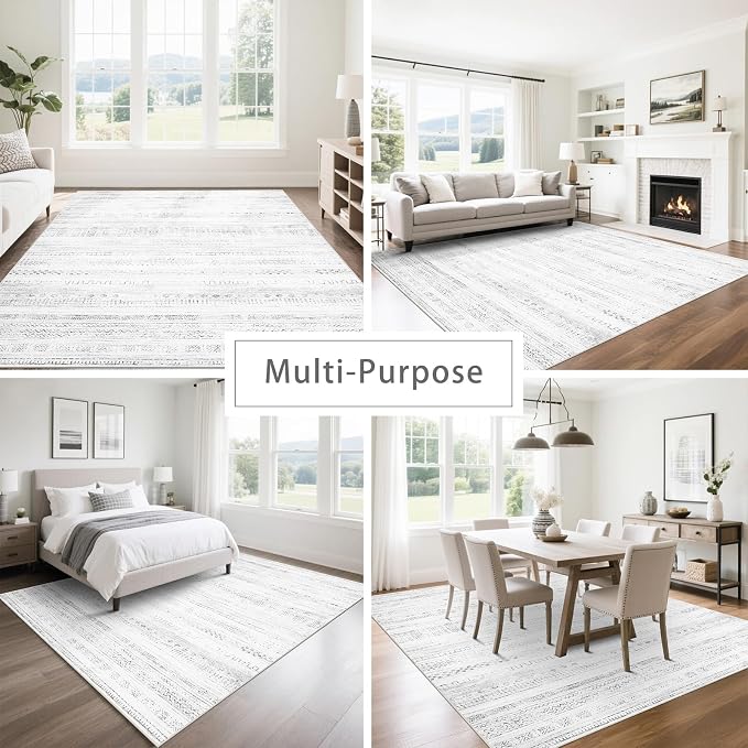 8x10 Washable Area Rugs for Living Room, Dining Room- Morocco Gray | Boho Ultra - Image 5