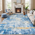Rugflix 8x10 Area Rugs for Living Room, Washable Sky Blue Gold Large Rug | by RugflixAreaRugs