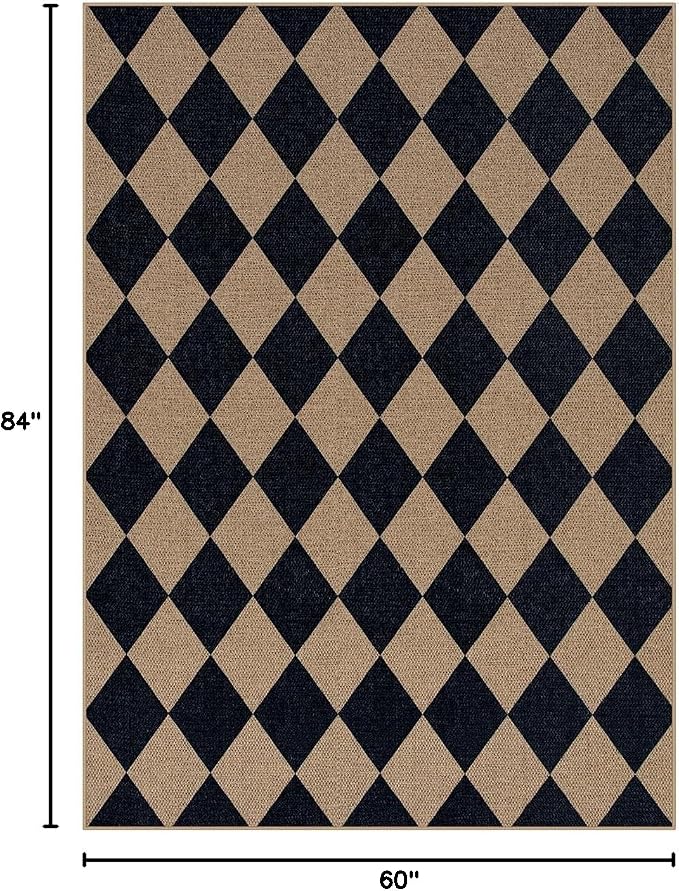 Lahome Checkered Easy Jute 5x7 Outdoor Rug, Washable Rugs - Image 2