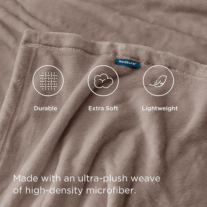Bedsure GentleSoft Fleece Throw XL Blanket Mocha Brown - 300GSM Soft Lightweight Plush Cozy Blankets for Bed, Sofa, Couch, Travel, Camping, 50x70 inches