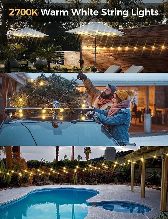 XMCOSY+ Smart Outdoor String Lights, 150Ft G40 Globe Patio Lights with 75 LED Bulbs, WiFi & APP Control, Work with Alexa, Extendable Waterproof Dimmable LED String Lights for Outside, Porch, Cafe
