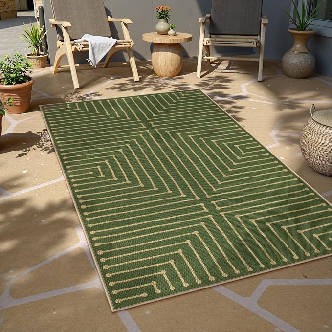 Lahome Green 3x5 Outdoor Rug for Entryway, Rhombus Easy Jute Frotn Porch Rug | - Image 6