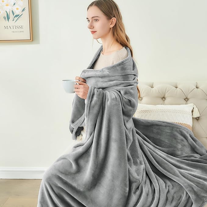 BEDELITE Fleece Blanket Soft Plush Queen Size Bed Blanket Grey 90"x90" | Ultra - Image 8