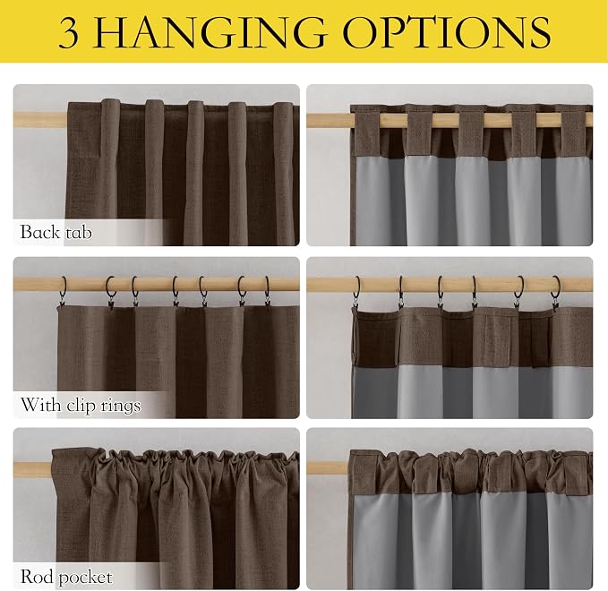 NICETOWN Brown Vintage Linen 100% Blackout Curtains - Image 3