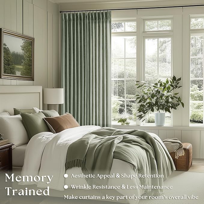 Sage Green Pinch Pleated Linen Light Filtering Curtains 80 Inches Long | Semi - Image 2