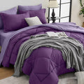 HEVUMYI Purple & Light Purple Cali-King Comforter Set - 7-Piece All Season Bed in a Bag Cali-King, Ultra Soft Bedding Set with Comforter, Flat Sheet, Fitted Sheet, Pillowcases, Pillow Shams
