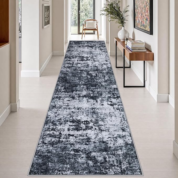3x14 Washable Runner Rug：Modern Abstract Kitchen Carpet Black | - Image 3