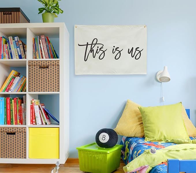 This Is Us Rectangular Canvas Banner-Flag Wall Sign Decor for Teen Friends Husband,Farmhouse Home Living Room Bedroom Reading Room Office Wall Decor-Baby Shower Birthday Christmas Gift