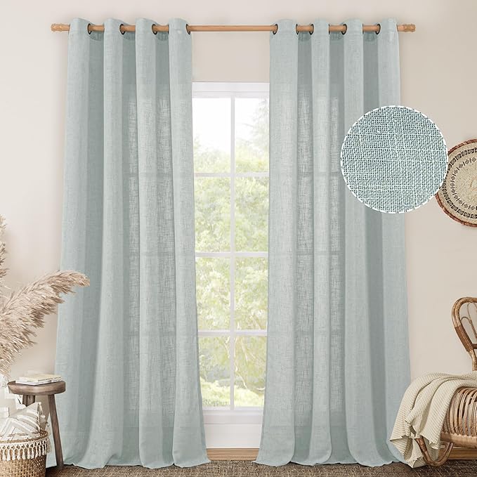Greyish Blue Linen Sheer Curtains 84 inch by LAMIT