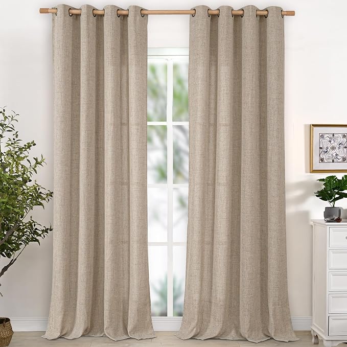 YoungsTex Oatmeal Linen Curtains 98 Inch Length by YoungsTex