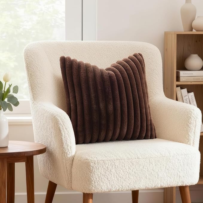 decorUhome Fall Faux Fur Throw Pillow Covers 26x26 Set of 2 Dark Brown | - Image 3