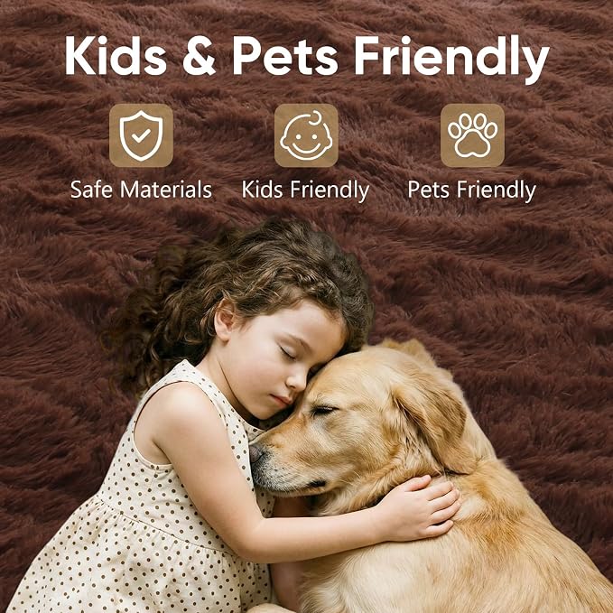 Noahas 4'x5'3'' Brown Fluffy Soft Area Rug Non-Slip - Image 7
