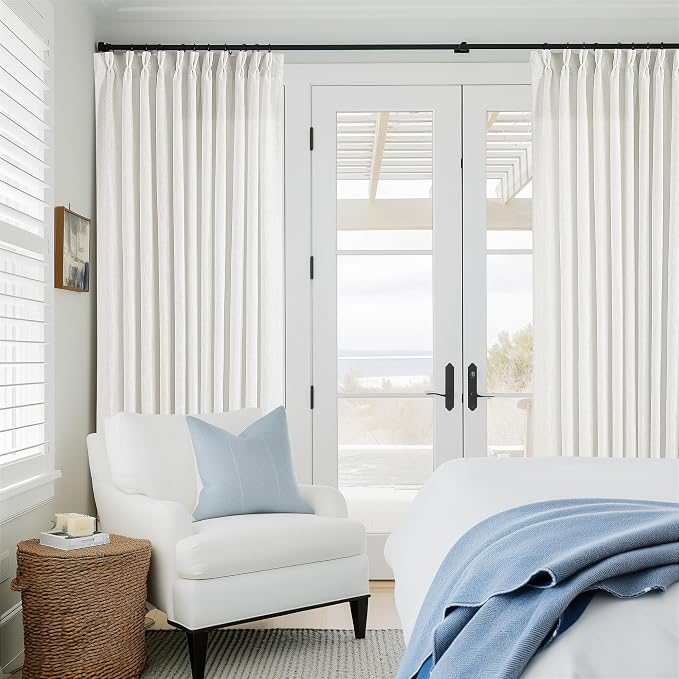 Beige White Pinch Pleat Semi Sheer Linen Curtain W70xL90 1 Panel | Light - Image 6