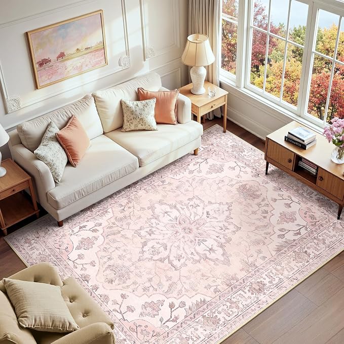 RELEANY Washable Area Rug, Water Repellent, Pet Friendly, Vintage Floral Boho by RELEANY