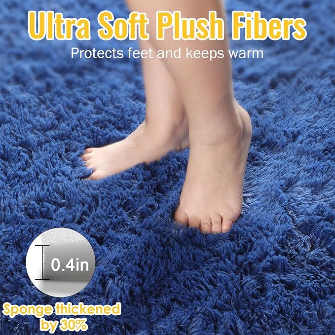 Navy Blue Rug 5x8 Ft, Fluffy Rugs - Image 6
