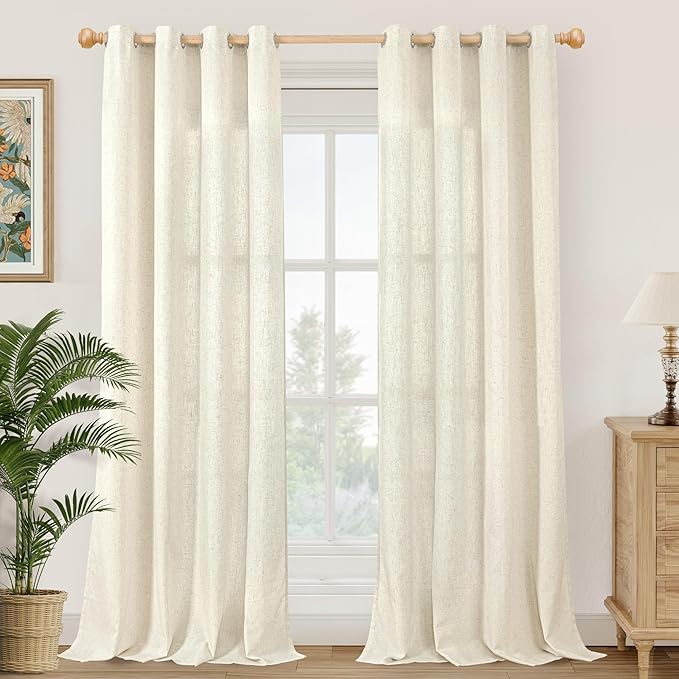 YoungsTex Beige Linen Curtains 84 Inches Long 2 Panels by YoungsTex