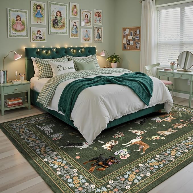 Dark Green Floral Area Rug 9x12 - Image 5