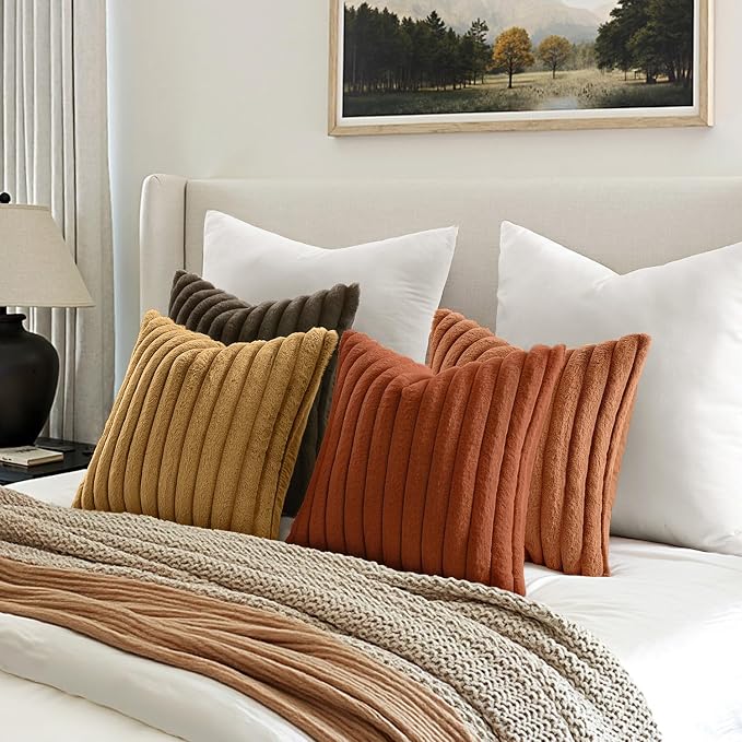 MIULEE Fall Rust Orange Faux Fur Plush Decorative Throw Pillow Covers18x18 | - Image 5