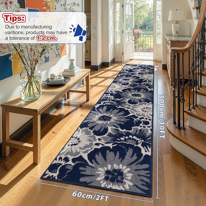 Findosom Hallway Runner Rug 2x10, Non Slip High-Low Textured Floral Washable - Image 2