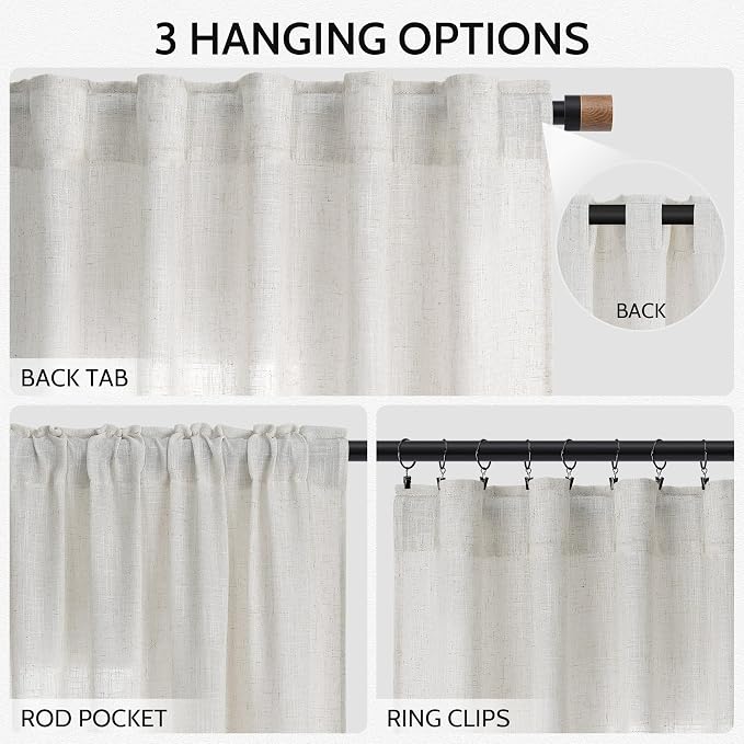 Natural Linen Curtains 84 Inch Length 2 Panels Set - Image 2