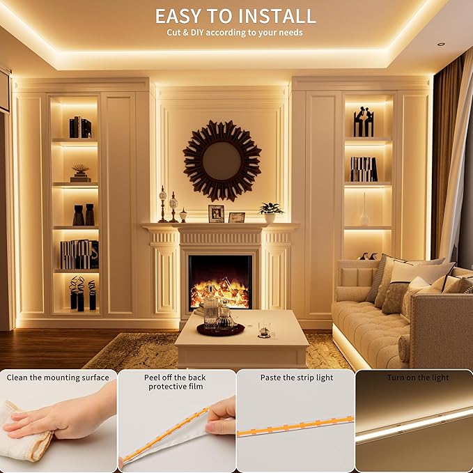 PAUTIX 5V USB CCT Tunable COB LED Strip Lights 6.56ft/2m,1280LEDs 1200lm 2700K-6500K Dimmable CRI85+ with RF Remote TV Backlight,Flexible Under Cabinet Tape Light for Bedroom,Kitchen,Home DIY Lighting