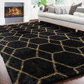 7x9 Area Rugs for Living Room Bedroom, Fluffy Black and Gold Geometric Rug | by ONASAR