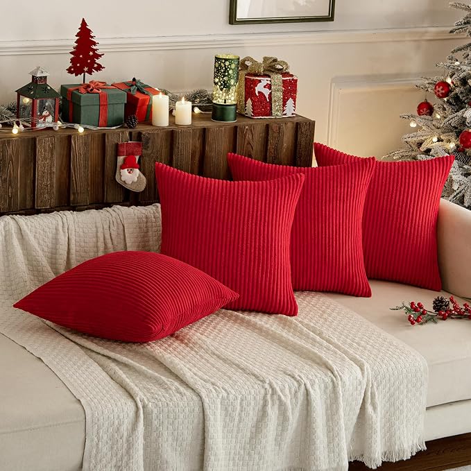 MIULEE Soft Corduroy Decorative Throw Pillow Covers Christmas Red 18x18 | Set - Image 2