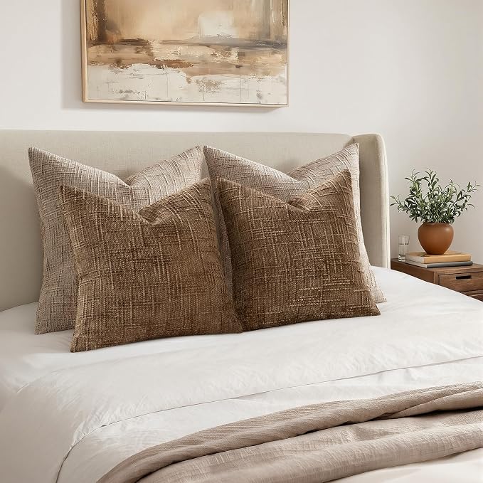 MIULEE Chenille Textured Fall Throw Pillow Covers Toffee 20x20 Set of 2 | - Image 4