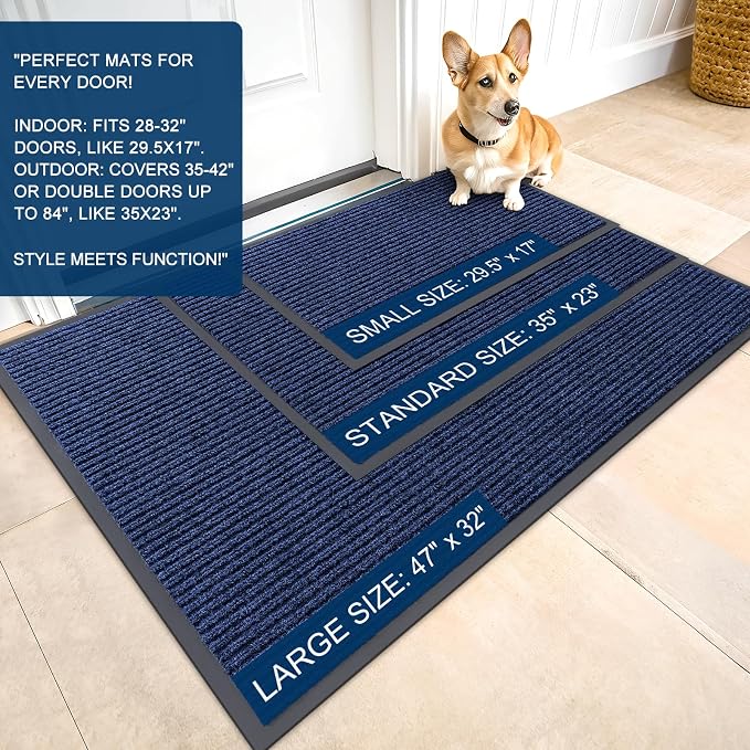 OLANLY 2-Pack Front Door Mats 47x23, Waterproof Heavy-Duty Doormats | Blue - Image 2