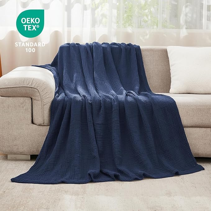 EMME Muslin Blankets for Adults Throw Blanket for Couch Breathable Gauze Soft - Image 4