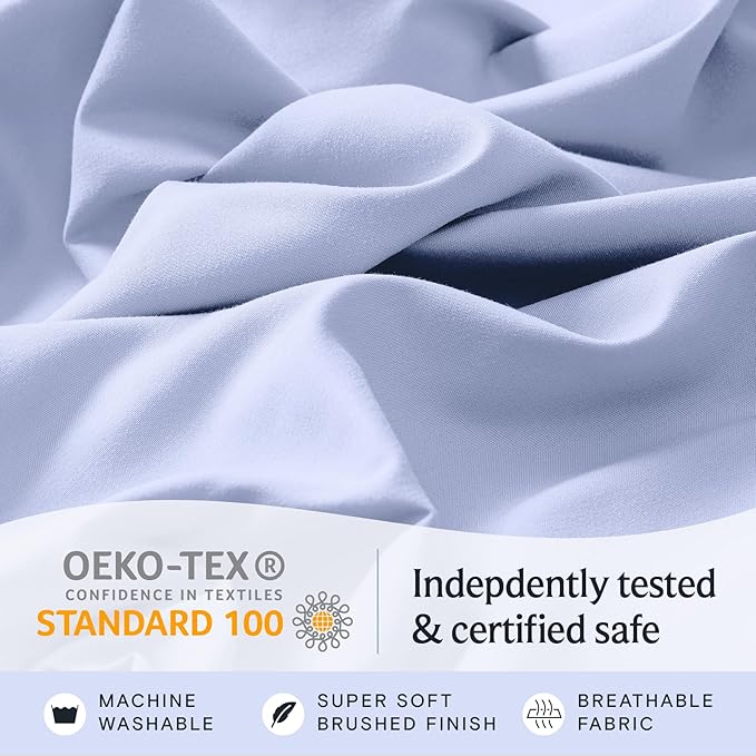 LuxClub 4 PC Sheet Set Bed Sheets Deep Pockets 16" Eco Friendly Wrinkle Free Cooling Machine Washable Hotel Bedding Silky Soft - Sky Blue King