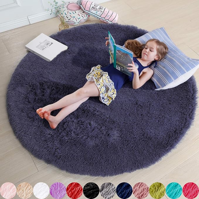 Amdrebio Purple Grey Round Circle Area Rug 5Ft by Amdrebio