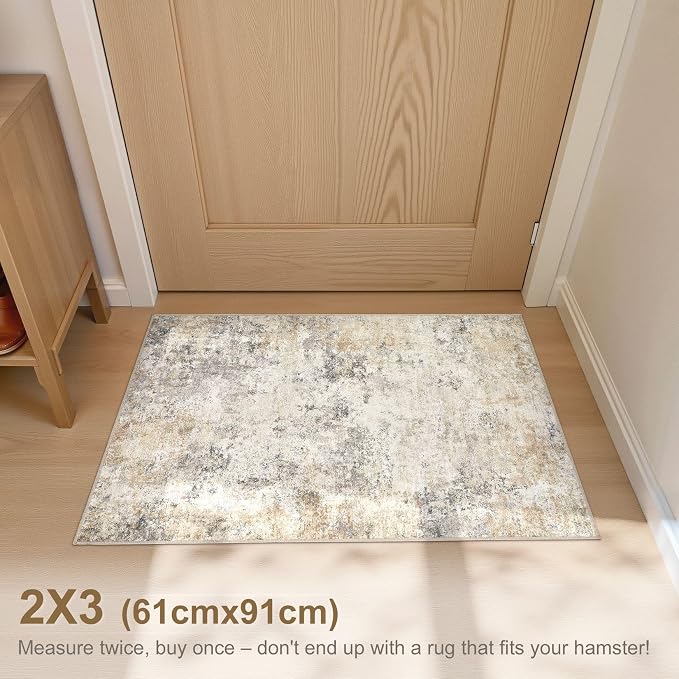 UERMEI 2x3 Entryway Area Rug: Washable Neutral Modern Abstract Small Rug - Image 3