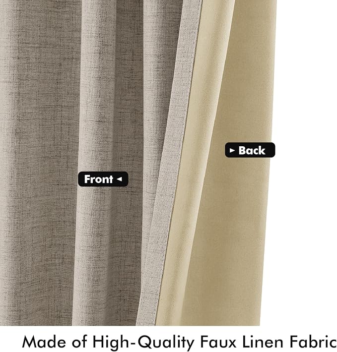 MIULEE 100% Blackout Linen Curtains 42 x 72 Inch Pebble Taupe 2 Panels | - Image 6