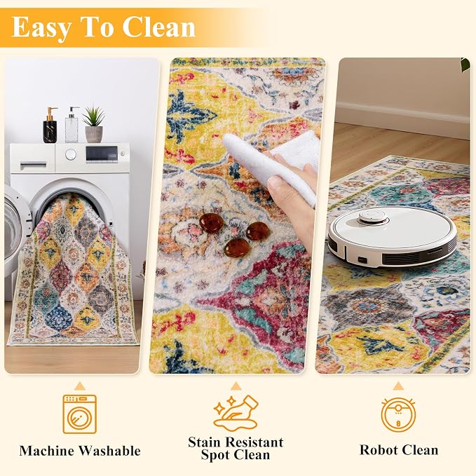 HEBE Hallway Runner Rug 2'x5', Washable Non Slip Kitchen Rug Runner | Soft Boho - Image 4