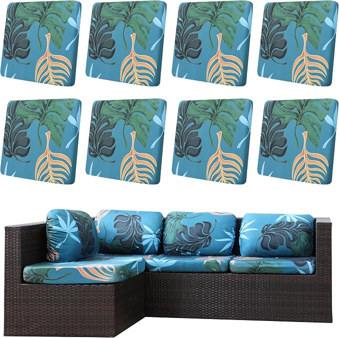 8Pcs Outdoor Cushion Covers, Elastic Patio Cushion Covers | Washable, by dreahoteztil