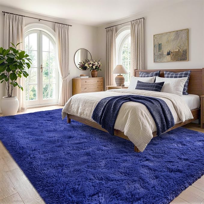 6x9 Large Royal Blue Fluffy Soft Area Rug Non-Slip - Image 3